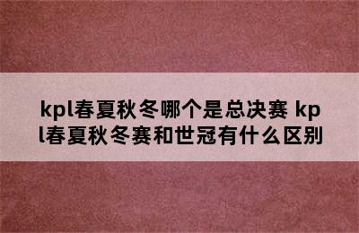 kpl春夏秋冬哪个是总决赛 kpl春夏秋冬赛和世冠有什么区别